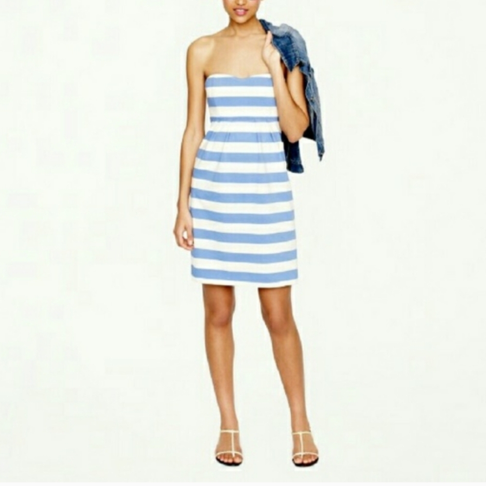 J. Crew Blue Striped Strapless Nautical Mini Dress Small